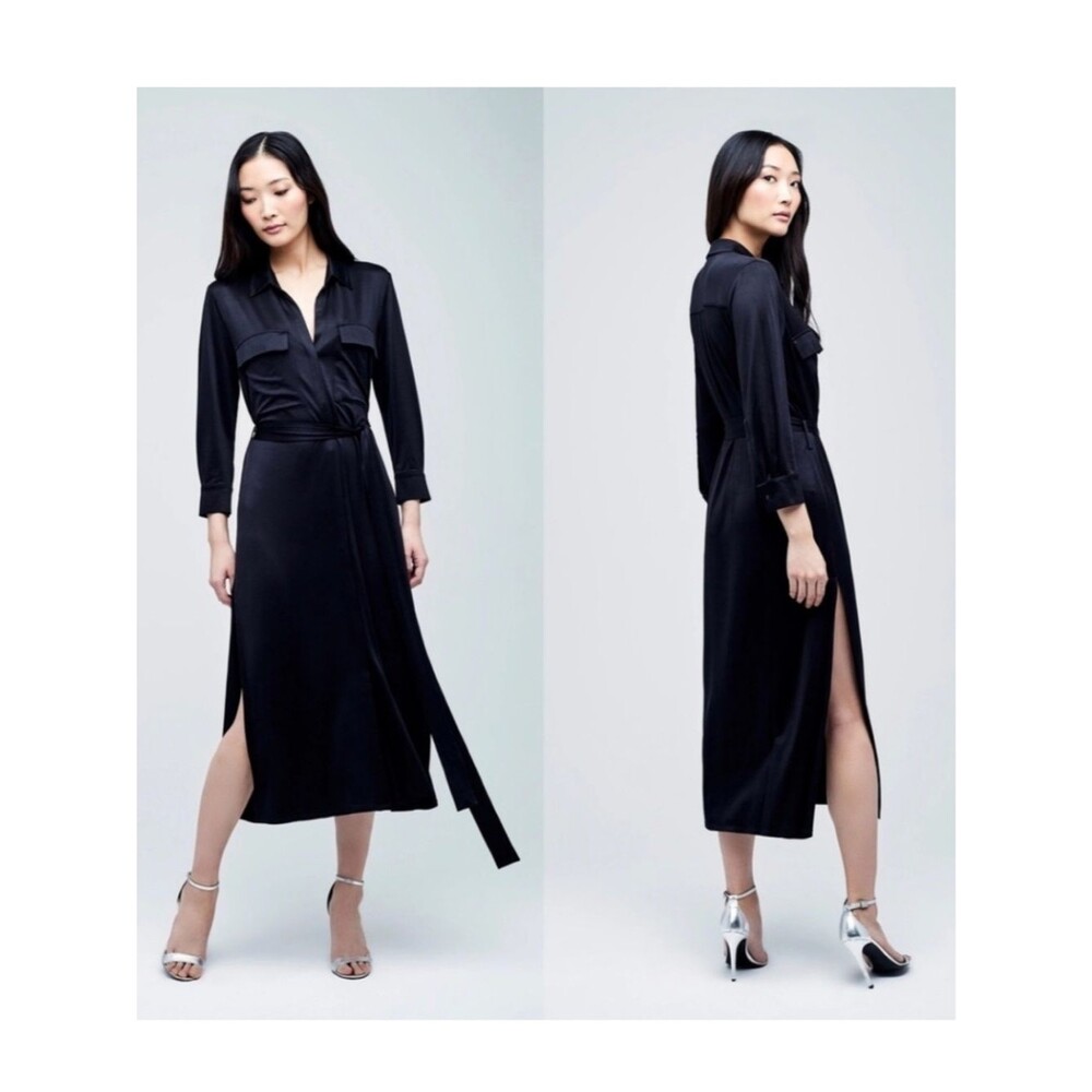 Lagence Rivi Long Sleeve Midi Button Down Dress Shirtdress Tie Knit Jersey